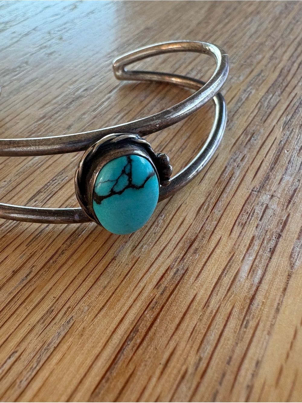 Turquoise Stone Silver Cuff Bracelet - Unbranded and Unmarked